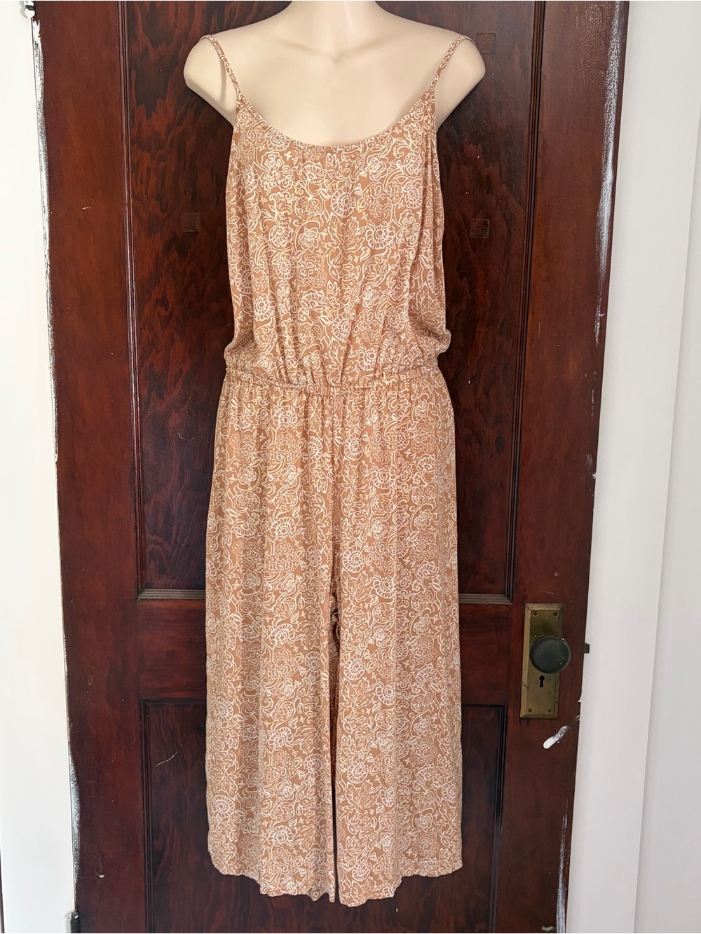 Sleeveless OLD NAVY Wide-Leg Jumpsuit One-Piece Light Brown Floral Med
